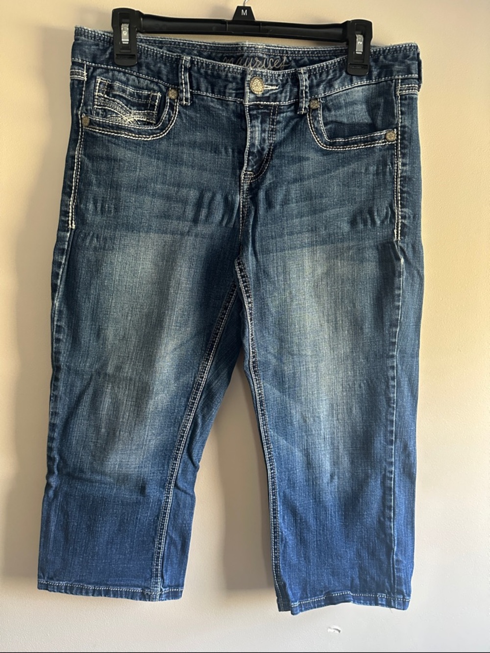 Maurices Dark Blue Washed Denim Capris